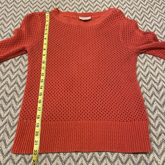LOFT Outlet Medium Petite Open-Knit Cotton Sweater – Coral - Picture 5 of 7